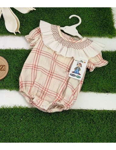 Pelele maxi cuello beige con rayas rojas