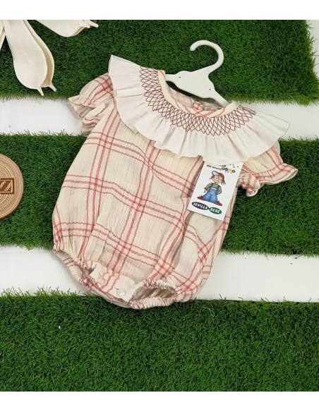 Pelele maxi cuello beige con rayas rojas