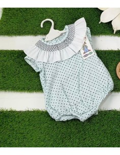 Pelele maxi cuello verde agua con estrellitas negras