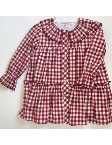 Vestido cuadro vichy en burdeos