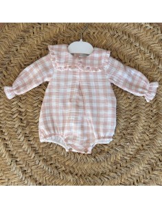 Pelele bambula cuadro vichy rosa