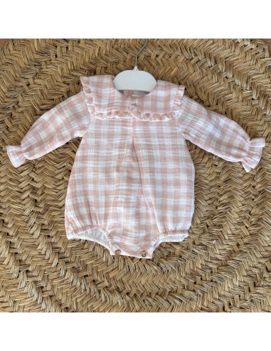 Pelele bambula cuadro vichy rosa