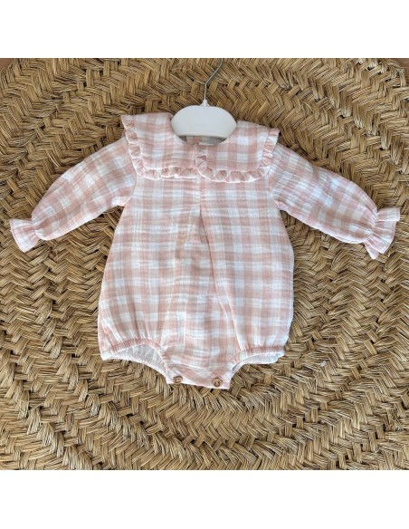 Pelele bambula cuadro vichy rosa